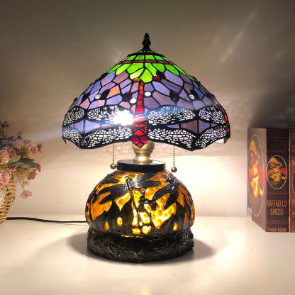 Traditional Tiffany Glass Resin Dragonfly Lamp — Orange & Blue / 110V-120V For US/CA