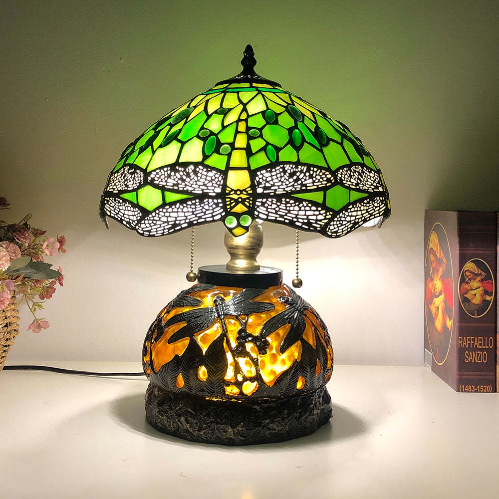 Traditional Tiffany Glass Resin Dragonfly Lamp — Green / 110V-120V For US/CA