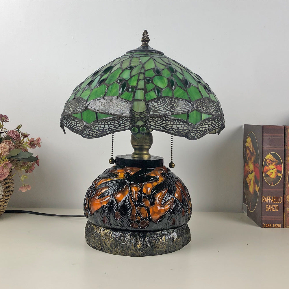 Traditional Tiffany Glass Resin Dragonfly Lamp — Purple / 220V-240V For UK/AU