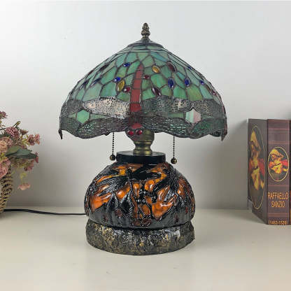 Traditional Tiffany Glass Resin Dragonfly Lamp — Grass Green / 110V-120V For US/CA