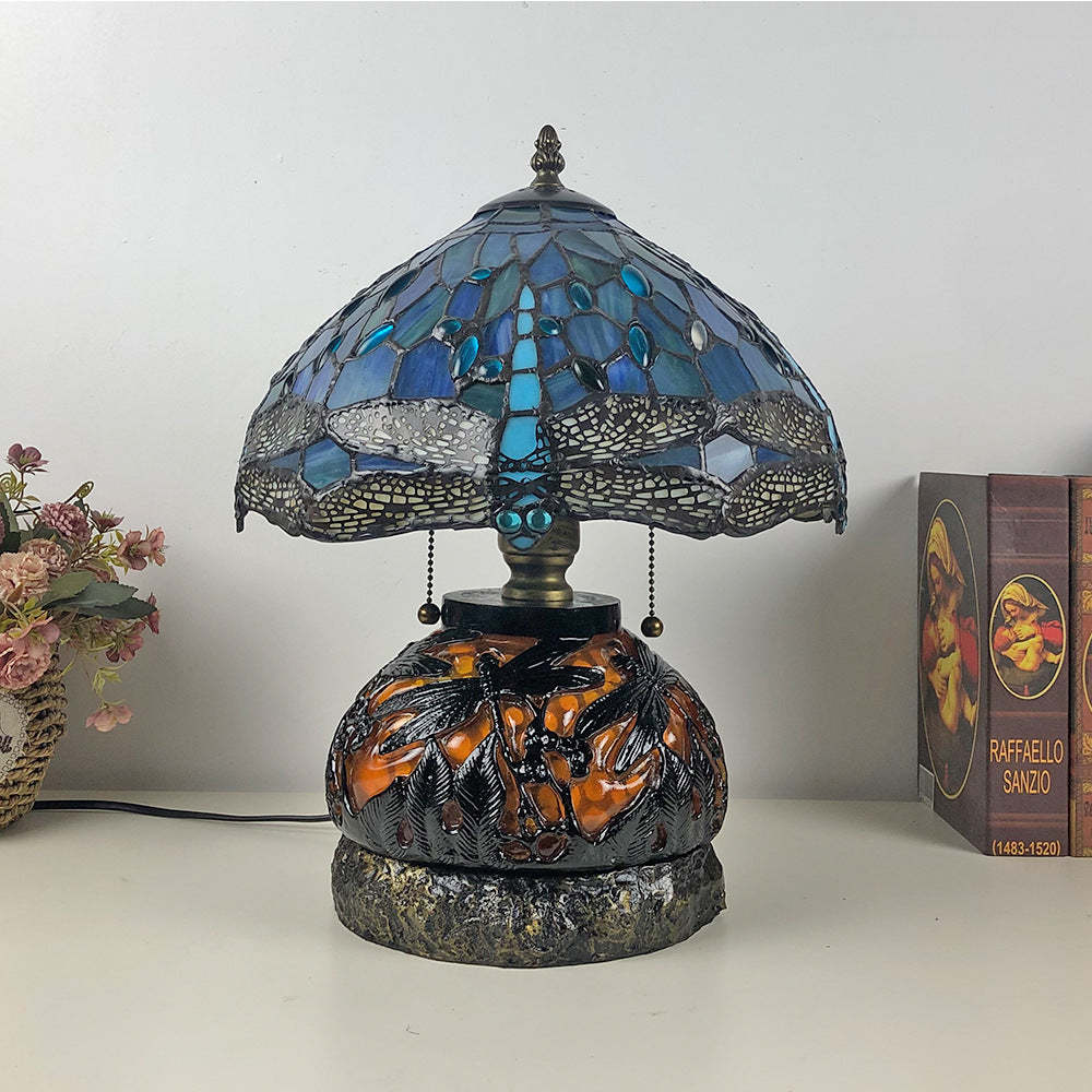 Traditional Tiffany Glass Resin Dragonfly Lamp — Grass Green / 220V-240V For UK/AU