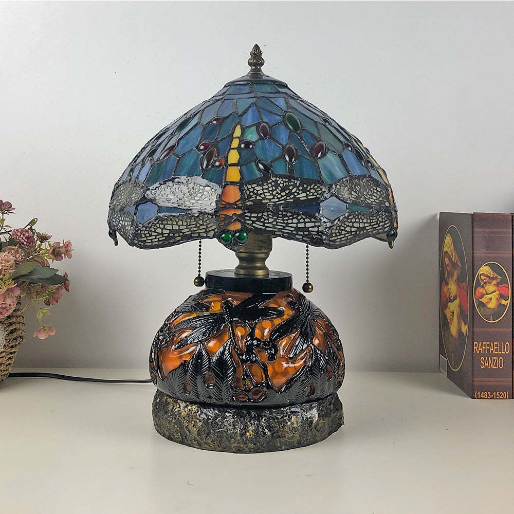 Traditional Tiffany Glass Resin Dragonfly Lamp — White / 110V-120V For US/CA