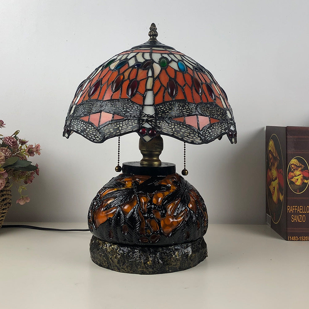 Traditional Tiffany Glass Resin Dragonfly Lamp — White / 220V-240V For UK/AU