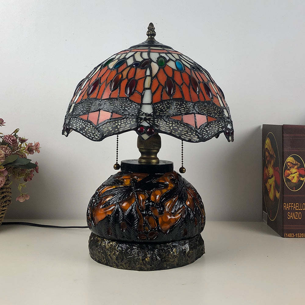 Traditional Tiffany Glass Resin Dragonfly Lamp — White / 220V-240V For UK/AU