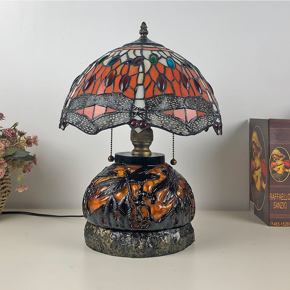 Traditional Tiffany Glass Resin Dragonfly Lamp — Yellow / 110V-120V For US/CA