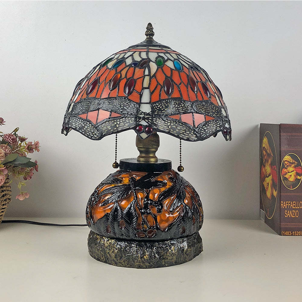 Traditional Tiffany Glass Resin Dragonfly Lamp — Yellow / 110V-120V For US/CA
