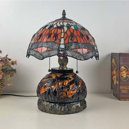 Traditional Tiffany Glass Resin Dragonfly Lamp — Yellow / 110V-120V For US/CA