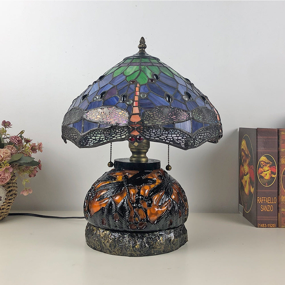 Traditional Tiffany Glass Resin Dragonfly Lamp — Yellow Tail / 220V-240V For UK/AU