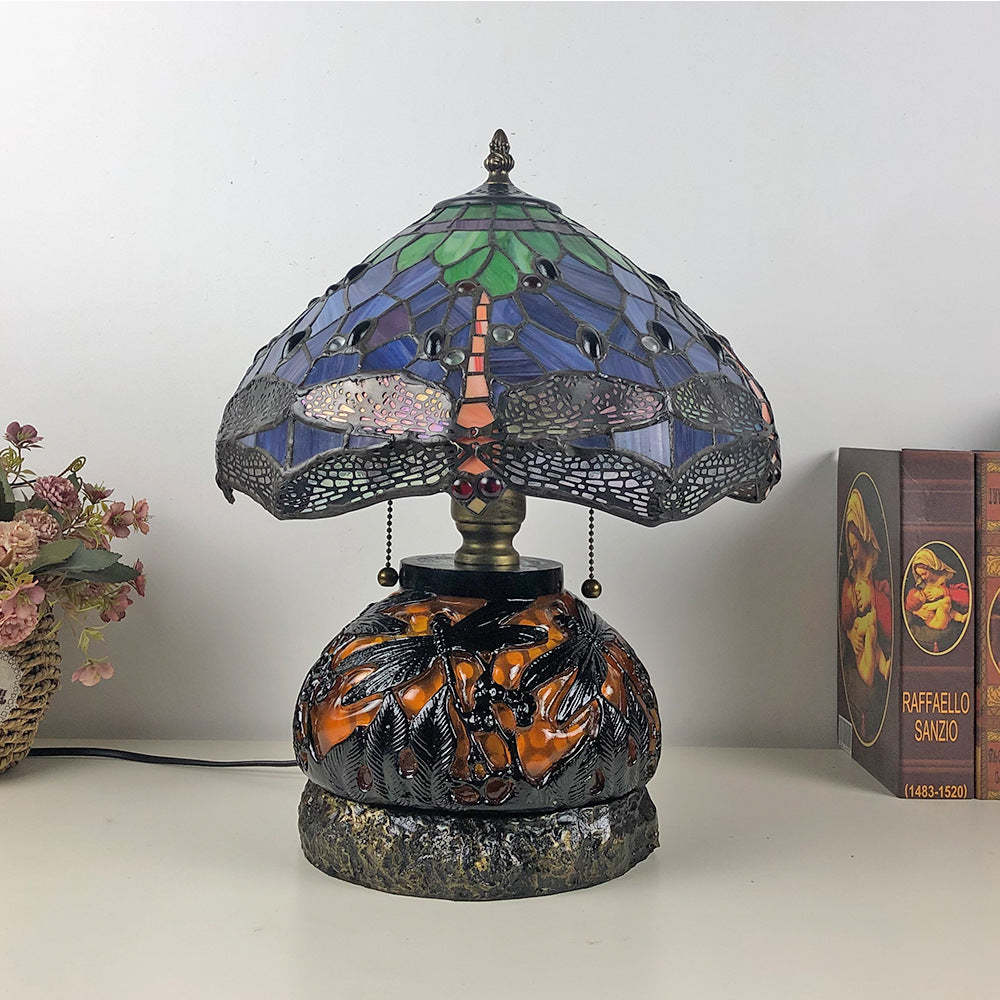 Traditional Tiffany Glass Resin Dragonfly Lamp — Yellow Tail / 220V-240V For UK/AU