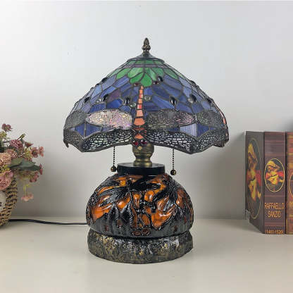 Traditional Tiffany Glass Resin Dragonfly Lamp — Yellow Tail / 220V-240V For UK/AU