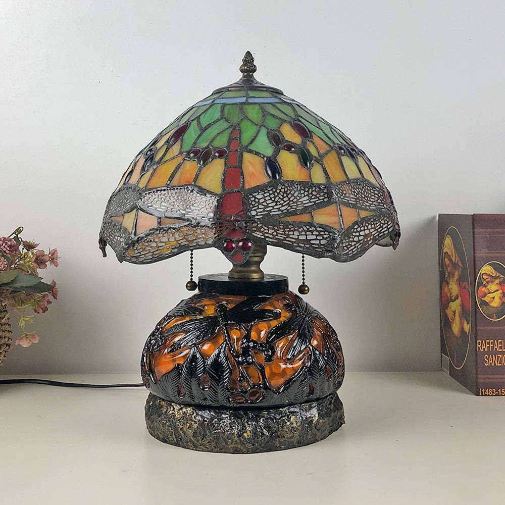 Traditional Tiffany Glass Resin Dragonfly Lamp