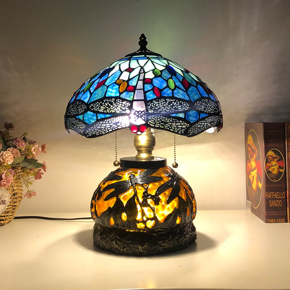 Traditional Tiffany Glass Resin Dragonfly Lamp