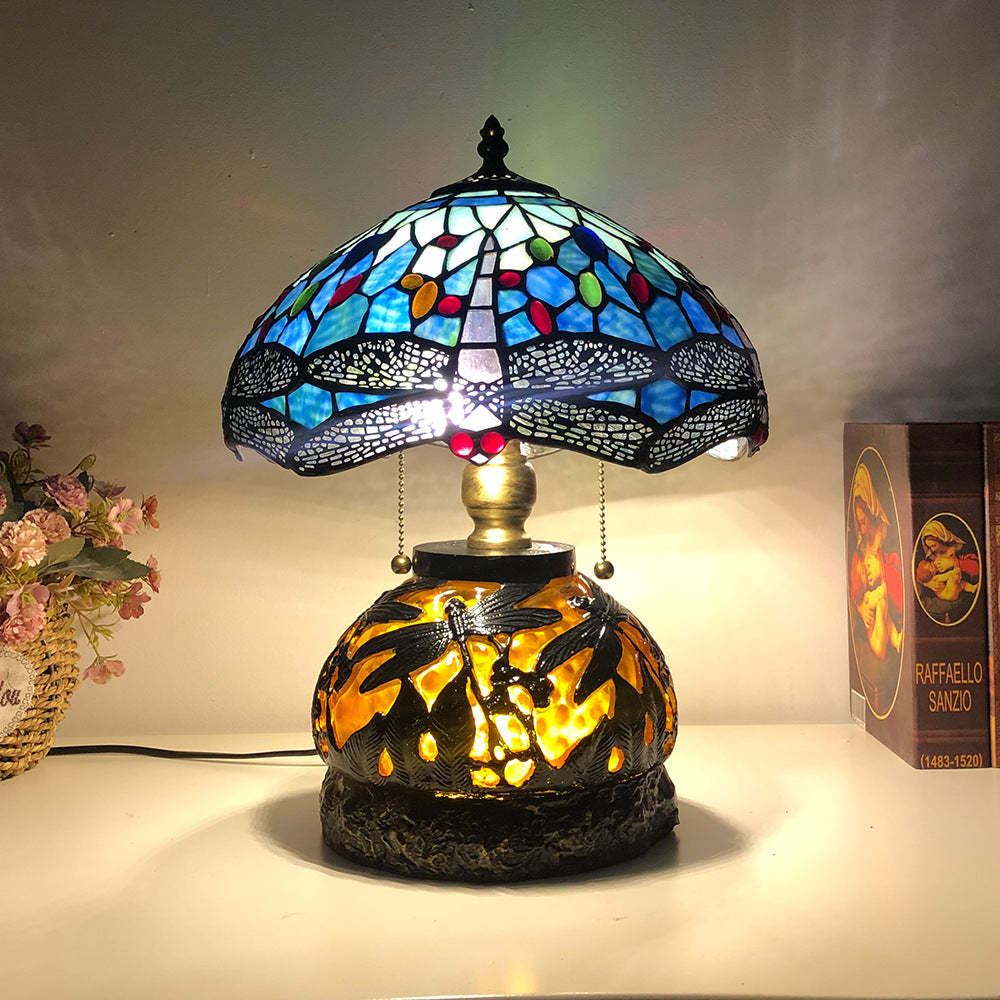 Traditional Tiffany Glass Resin Dragonfly Lamp