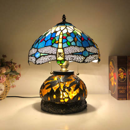 Traditional Tiffany Glass Resin Dragonfly Lamp — Orange & Blue / 220V-240V For UK/AU