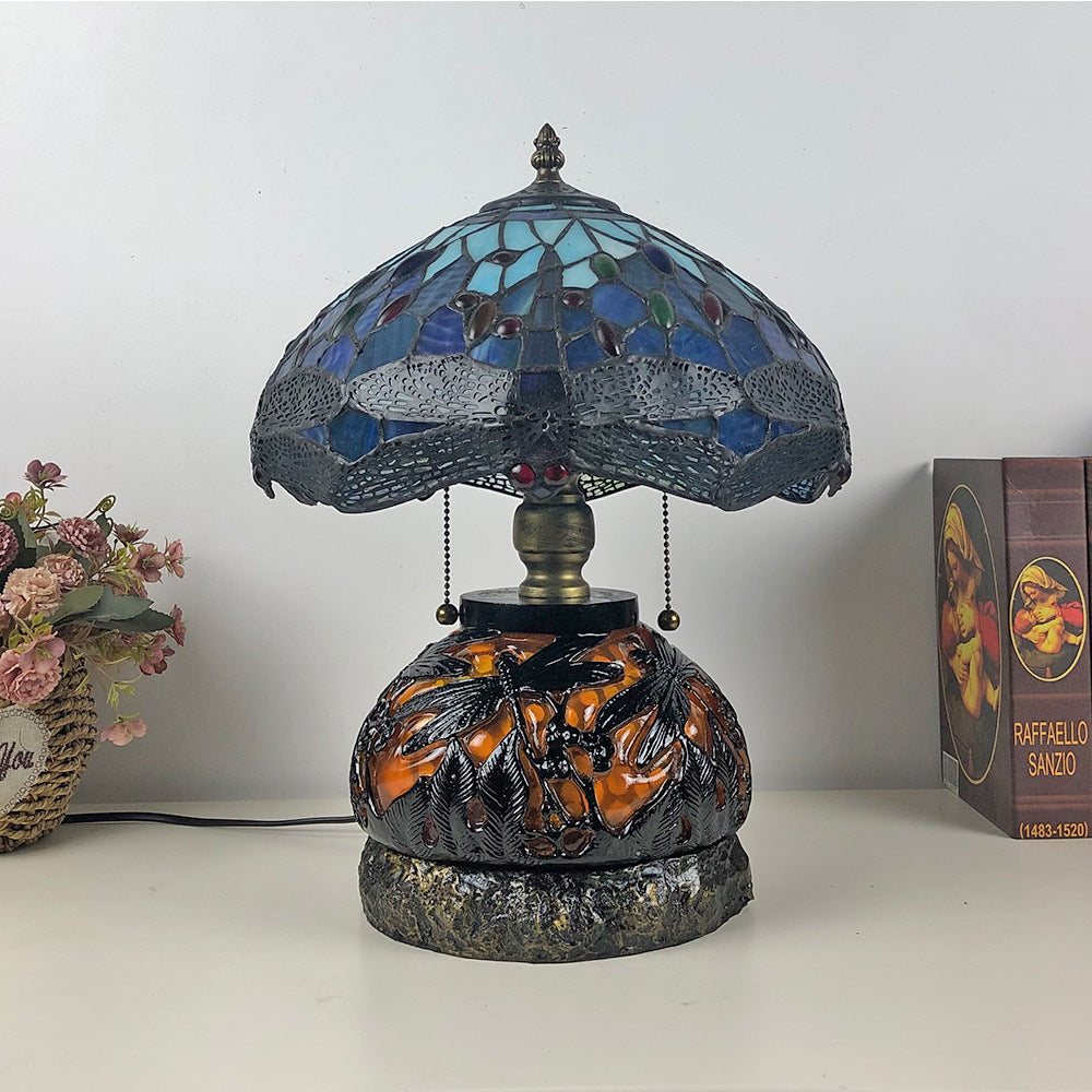 Traditional Tiffany Glass Resin Dragonfly Lamp