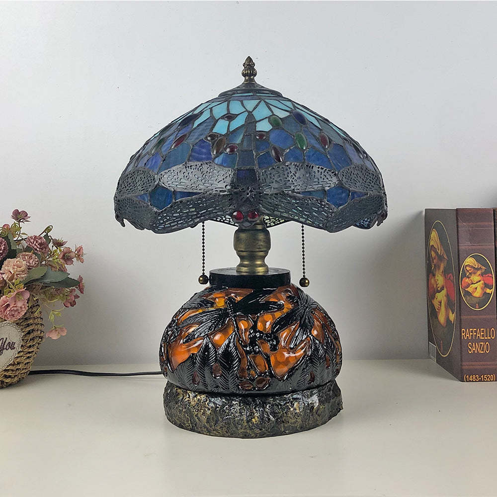 Traditional Tiffany Glass Resin Dragonfly Lamp