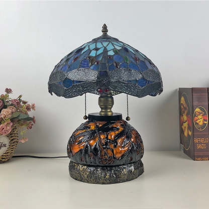 Traditional Tiffany Glass Resin Dragonfly Lamp