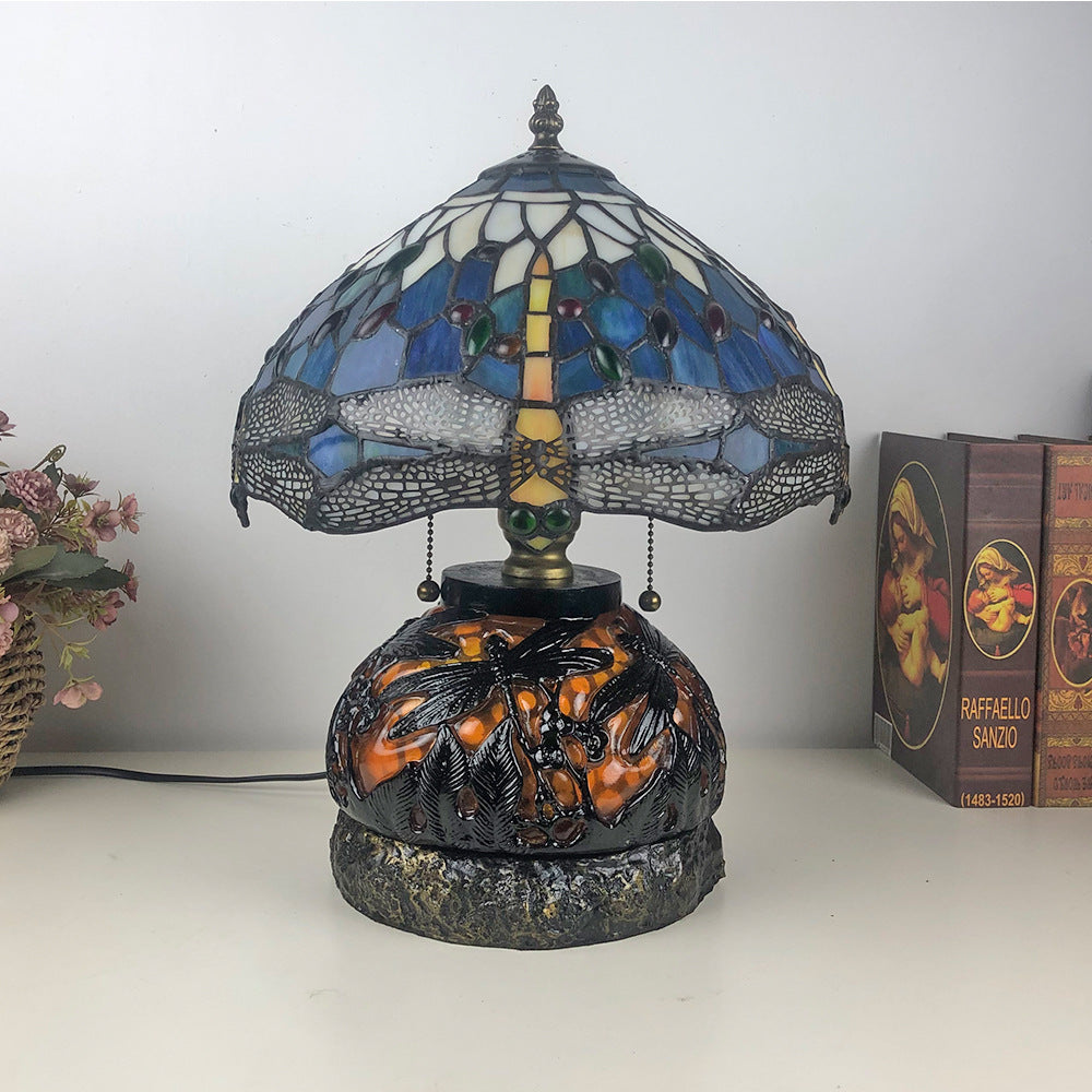 Traditional Tiffany Glass Resin Dragonfly Lamp