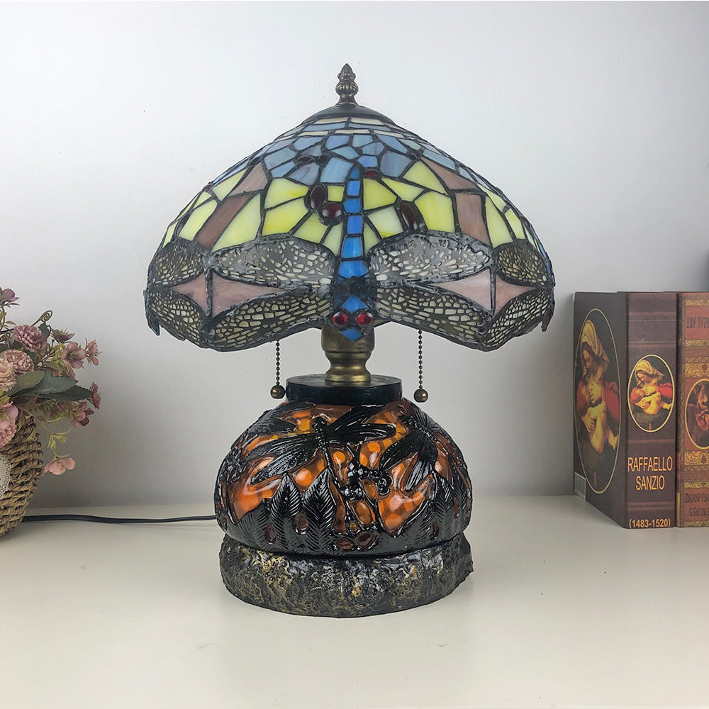 Traditional Tiffany Glass Resin Dragonfly Lamp