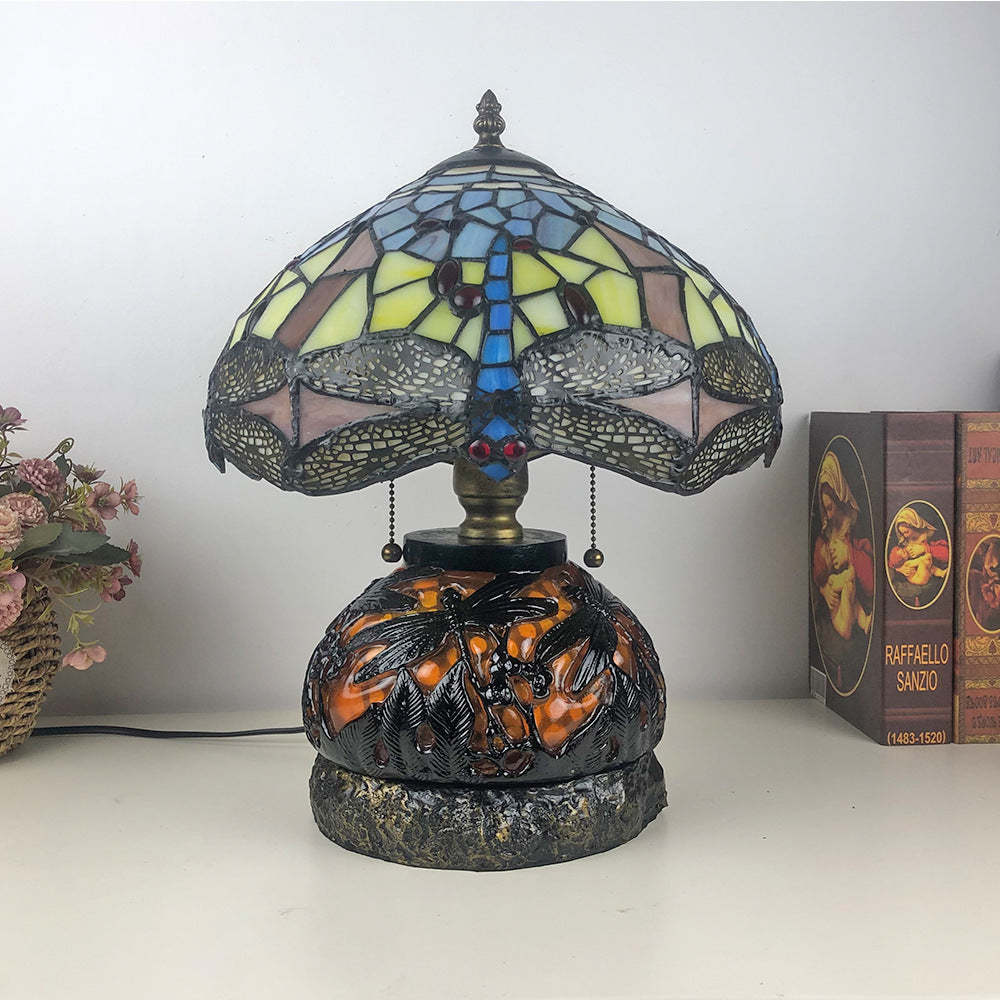 Traditional Tiffany Glass Resin Dragonfly Lamp
