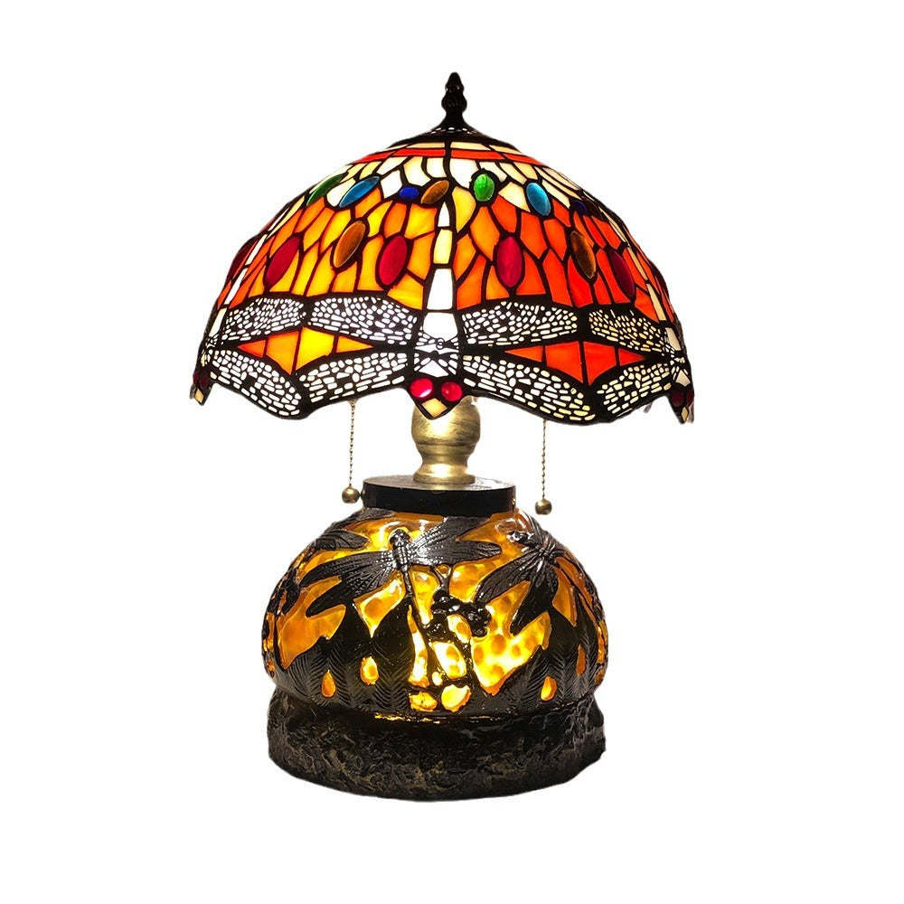 Traditional Tiffany Glass Resin Dragonfly Lamp