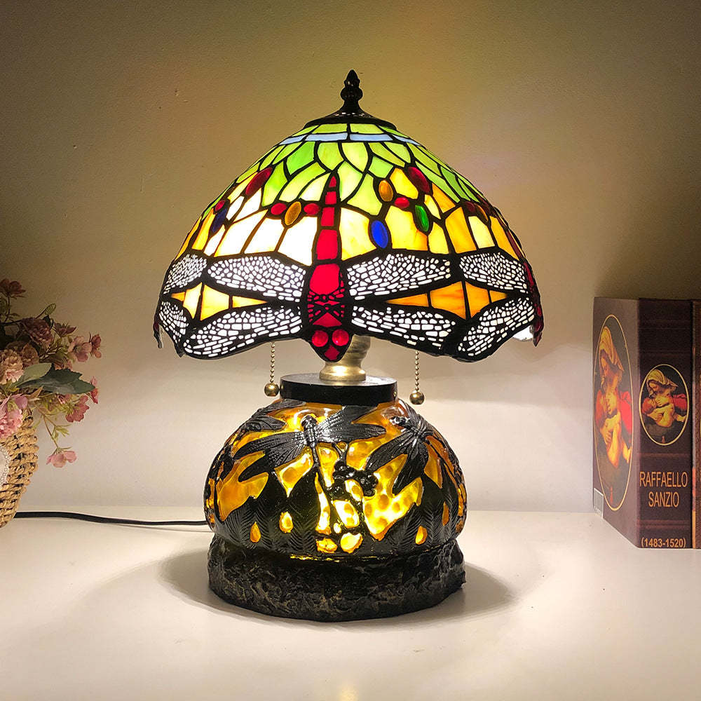 Traditional Tiffany Glass Resin Dragonfly Lamp