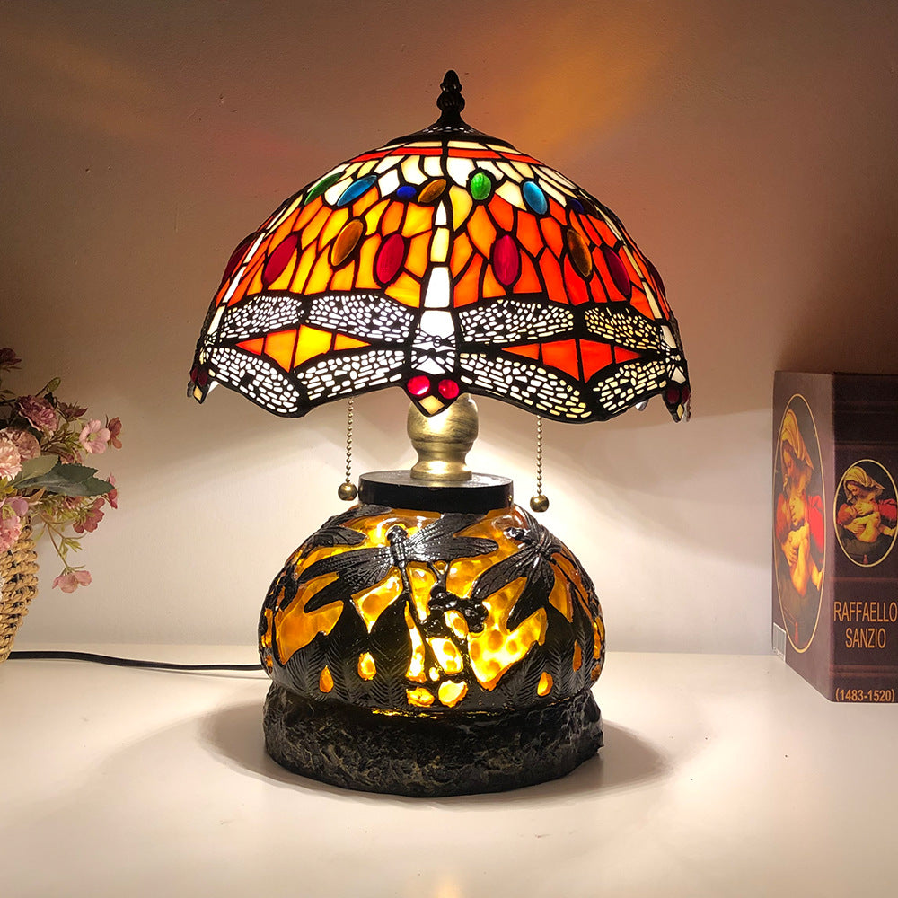 Traditional Tiffany Glass Resin Dragonfly Lamp — Blue Tail / 220V-240V For UK/AU