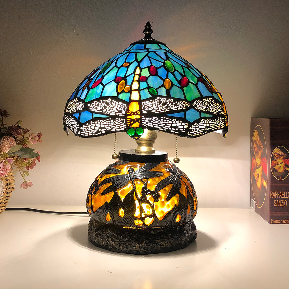 Traditional Tiffany Glass Resin Dragonfly Lamp — Red / 220V-240V For UK/AU