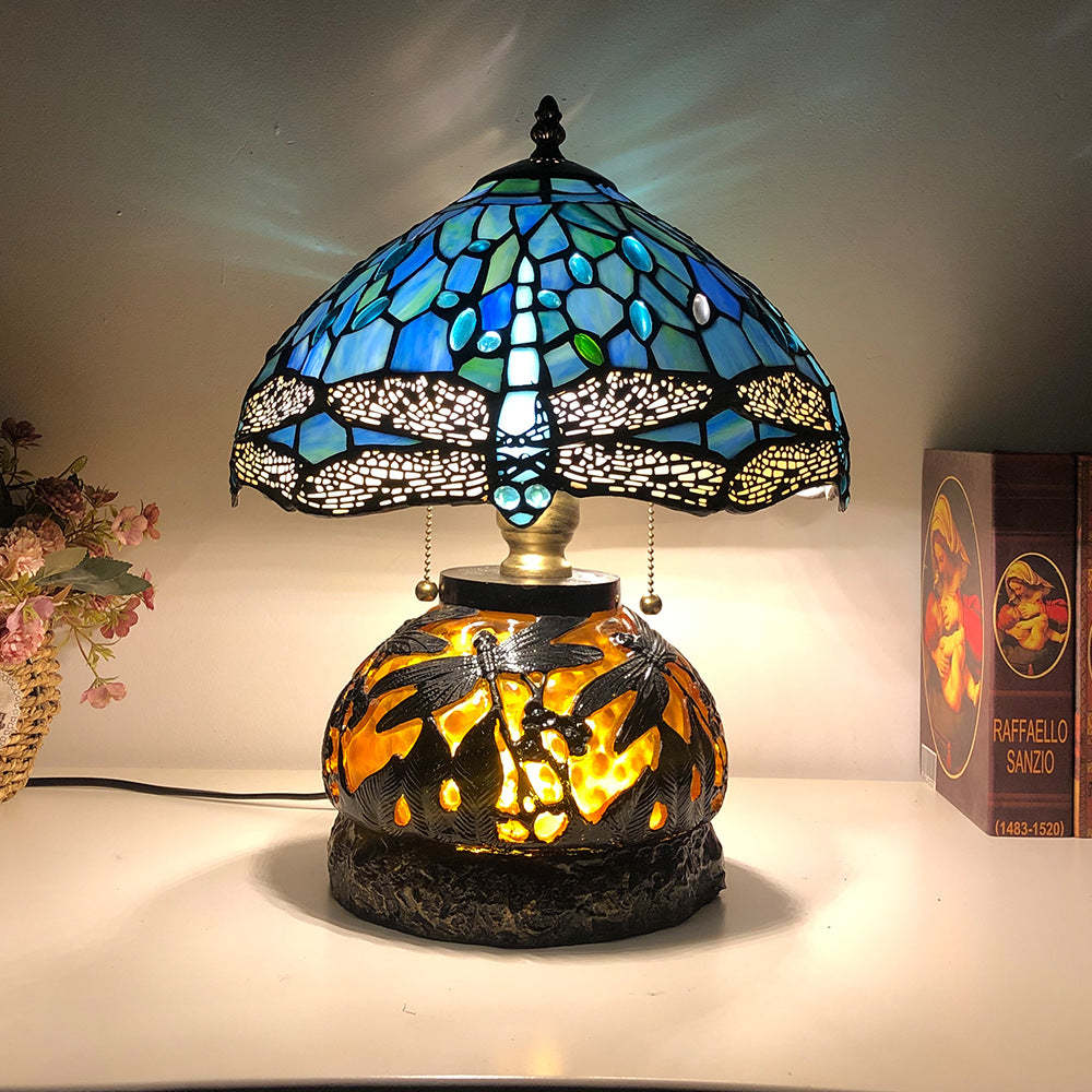 Traditional Tiffany Glass Resin Dragonfly Lamp — Purple / 110V-120V For US/CA