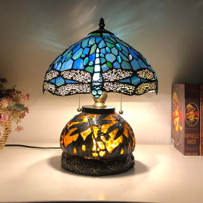 Traditional Tiffany Glass Resin Dragonfly Lamp — Purple / 110V-120V For US/CA