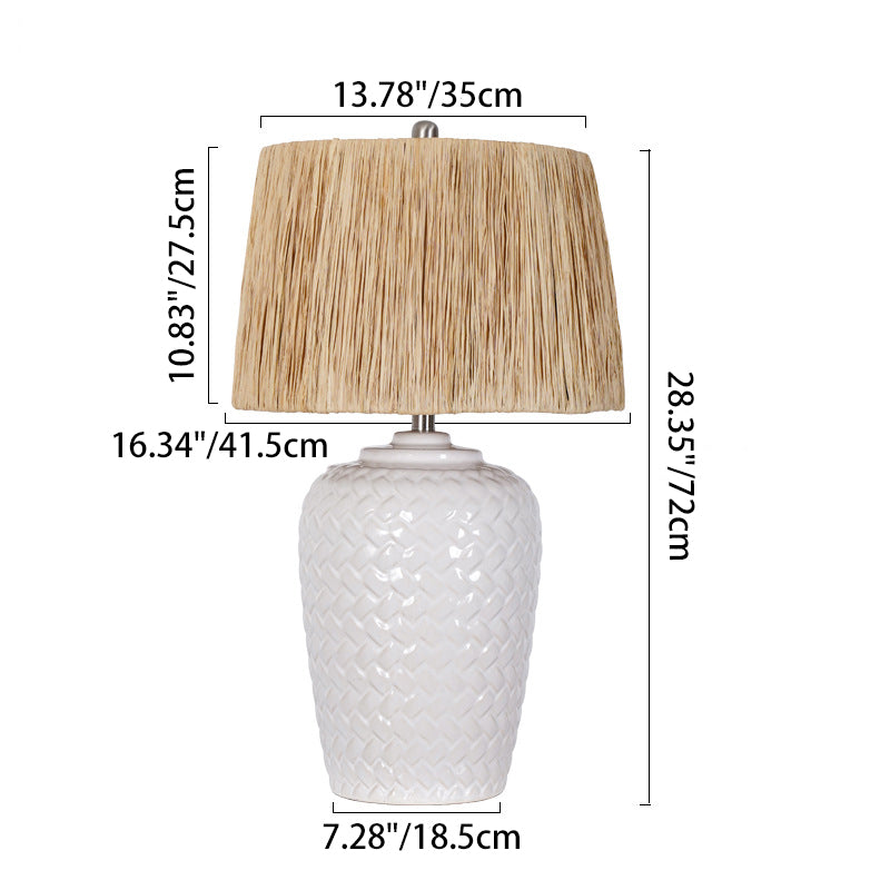 Rustic Ceramic Raffia Grid Jar Table Lamp