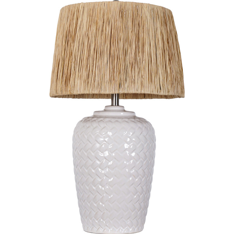 Rustic Ceramic Raffia Grid Jar Table Lamp