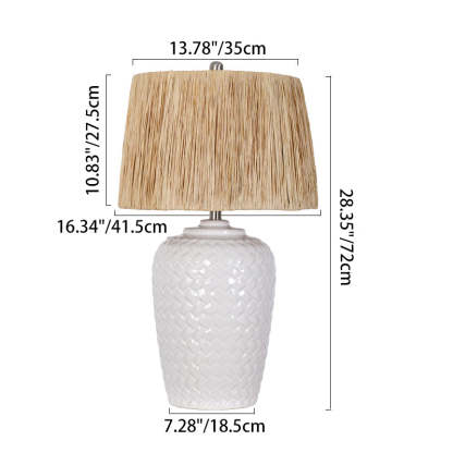 Rustic Ceramic Raffia Grid Jar Table Lamp