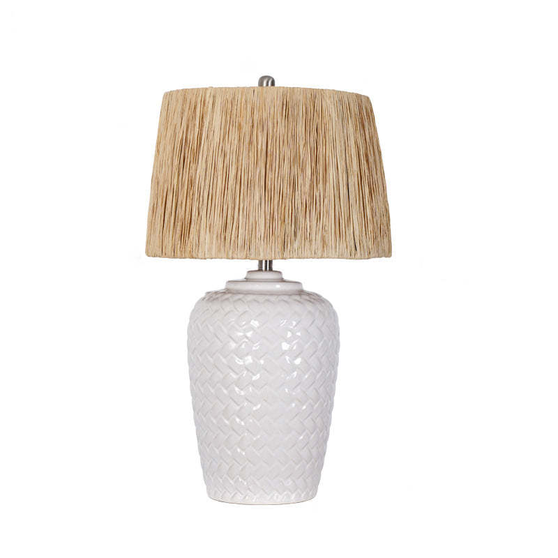 Rustic Ceramic Raffia Grid Jar Table Lamp