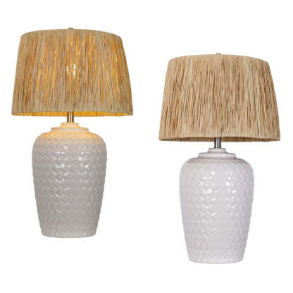 Rustic Ceramic Raffia Grid Jar Table Lamp
