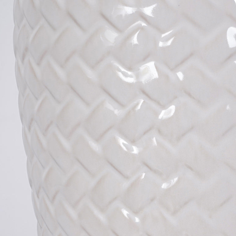 Rustic Ceramic Raffia Grid Jar Table Lamp