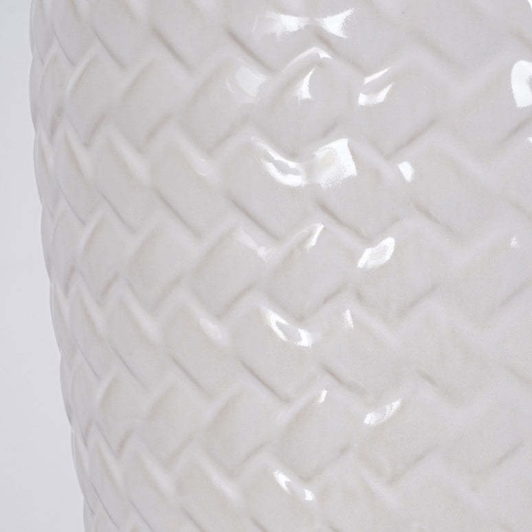 Rustic Ceramic Raffia Grid Jar Table Lamp
