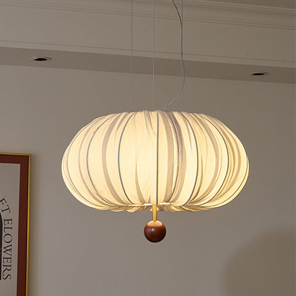 French Fabric Metal Wood Curved Round LED Chandelier