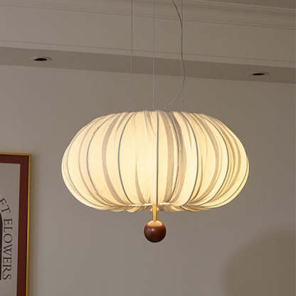 French Fabric Metal Wood Curved Round LED Chandelier