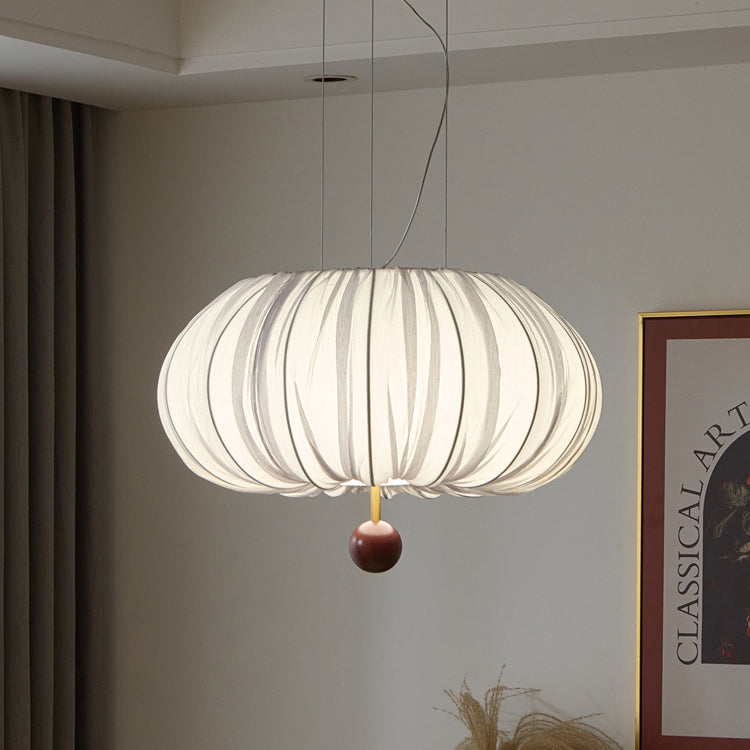 French Fabric Metal Wood Curved Round LED Chandelier