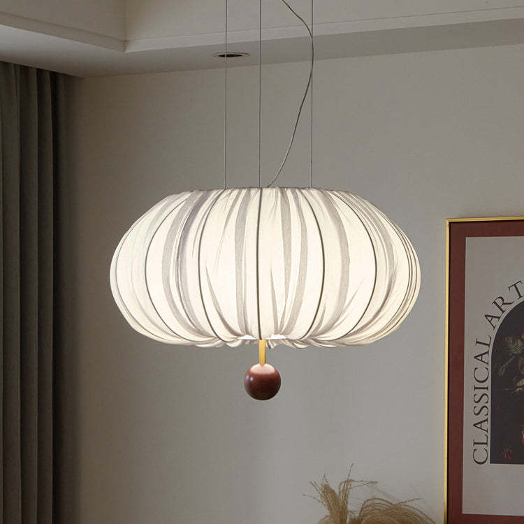 French Fabric Metal Wood Curved Round LED Chandelier