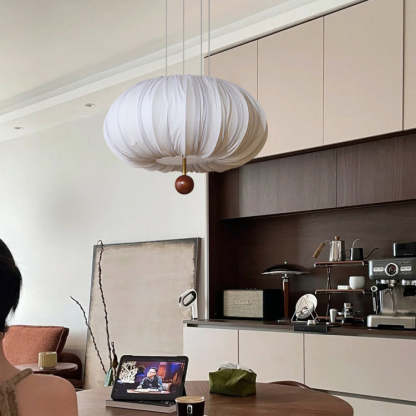 French Fabric Metal Wood Curved Round LED Chandelier