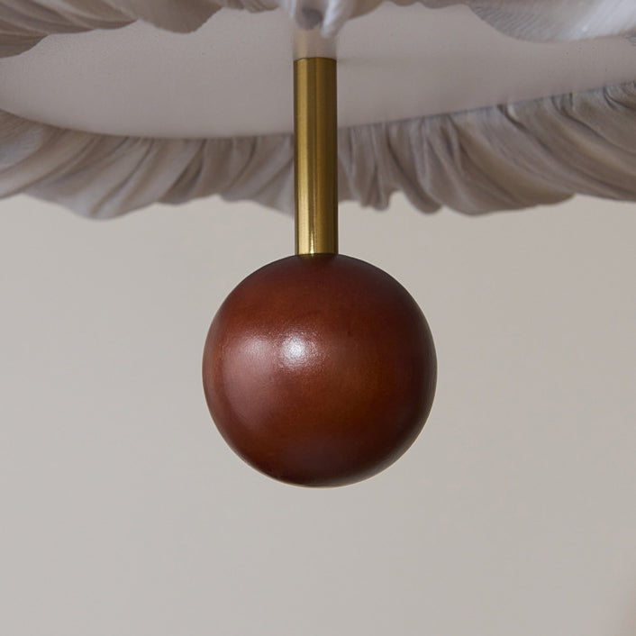 French Fabric Metal Wood Curved Round LED Chandelier