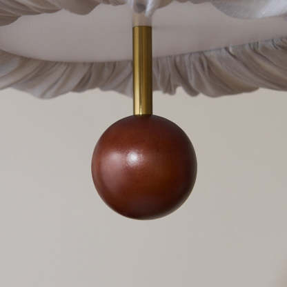 French Fabric Metal Wood Curved Round LED Chandelier