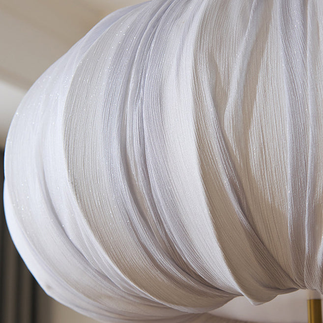 French Fabric Metal Wood Curved Round LED Chandelier