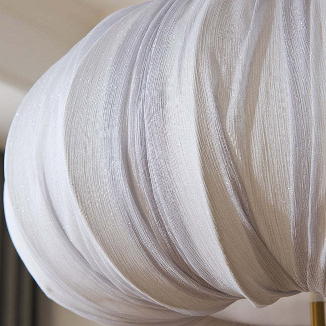 French Fabric Metal Wood Curved Round LED Chandelier