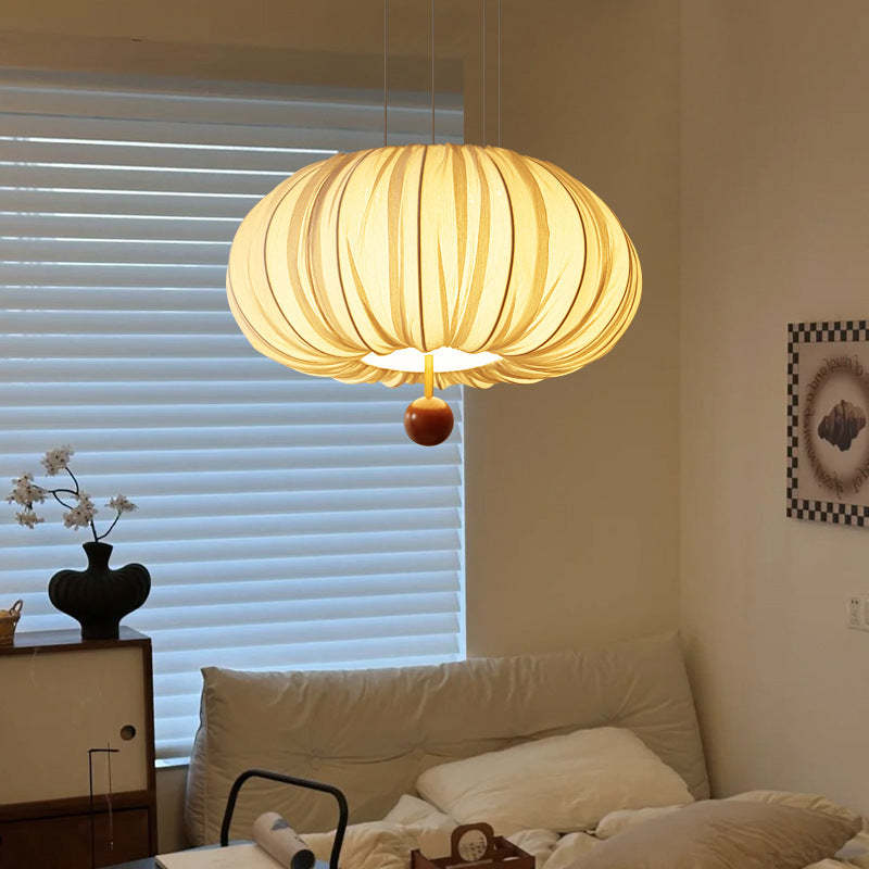 French Fabric Metal Wood Curved Round LED Chandelier