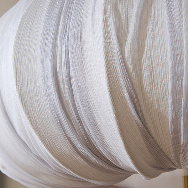 French Fabric Metal Wood Curved Round LED Chandelier