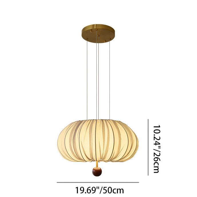 French Fabric Metal Wood Curved Round LED Chandelier