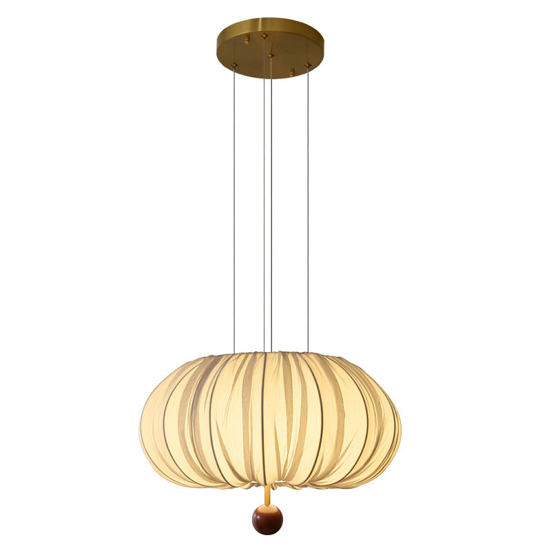 French Fabric Metal Wood Curved Round LED Chandelier